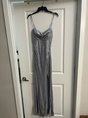 Emerald Sundae Silver Sparkle Spaghetti Strap Prom Gown